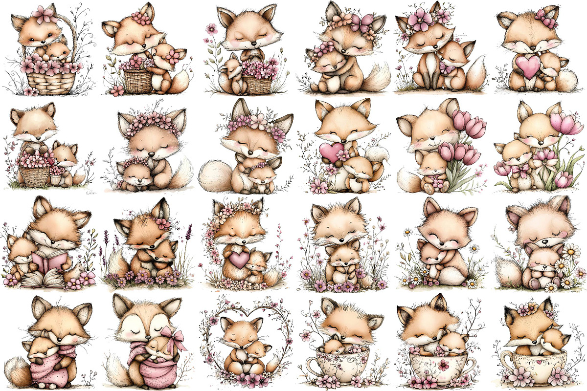 Whimsical Mother's Day Fox Clipart, an Illustration by DreamPrint404 (Photo 2 of 6)