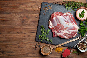 Raw leg of lamb stock photo containing food and meat