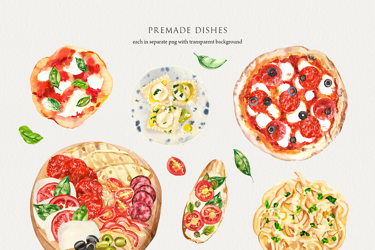 Italian Brunch Watercolor, a Food Illustration by Volha Studio (Photo 2 of 11)