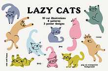 LAZY CATS (10 cats + patterns) by  in Illustrations