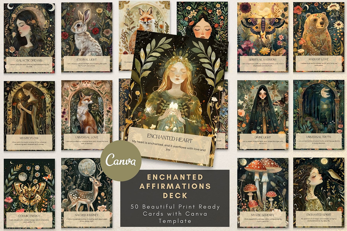 Enchanted Affirmation Cards Deck, a Card Template by NadiaTheronArt (Photo 1 of 3)