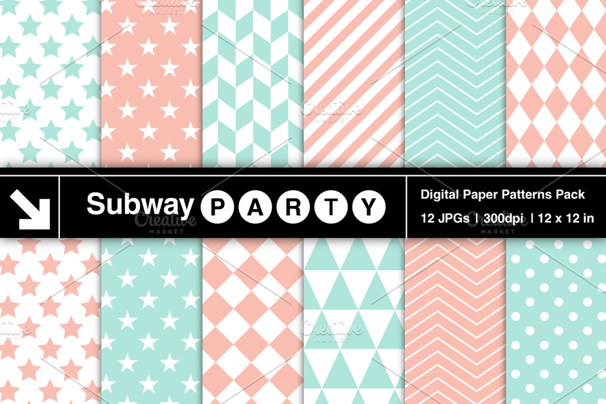 Mint & Coral Pink Geometric Papers