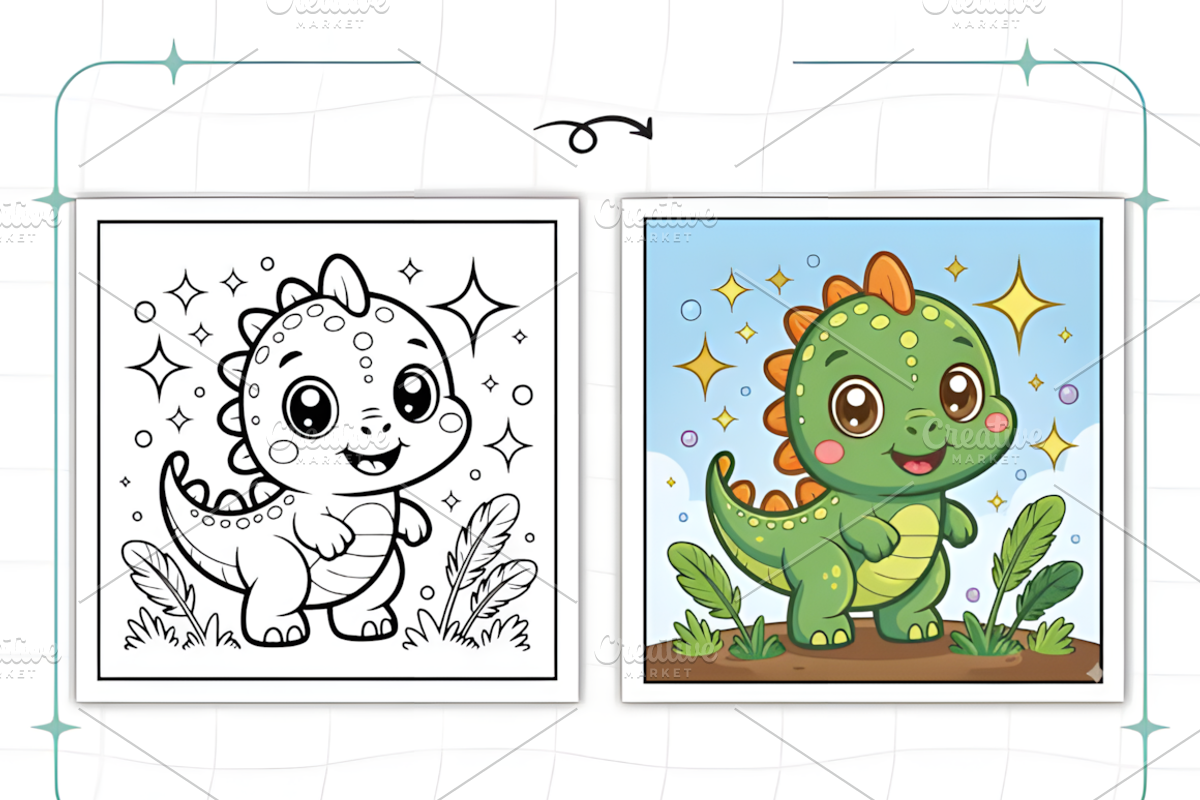 Bold Easy Cute Dinosaur Coloring Pag, an Animal Illustration by Ink Gallery (Photo 2 of 9)