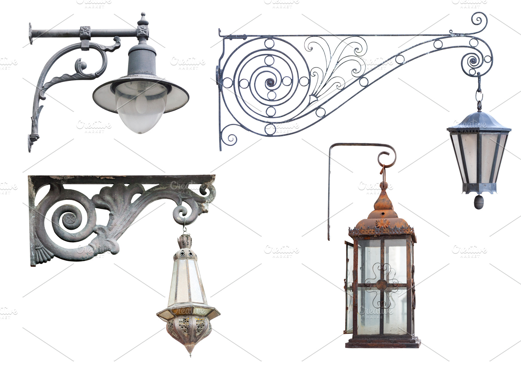 Set of isolated vintage street lamp, an Architecture Photo by BOOCYS