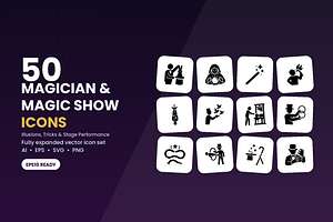 50 Magician & Magic Show Icons, a Duotone Icon by Symbolic Language