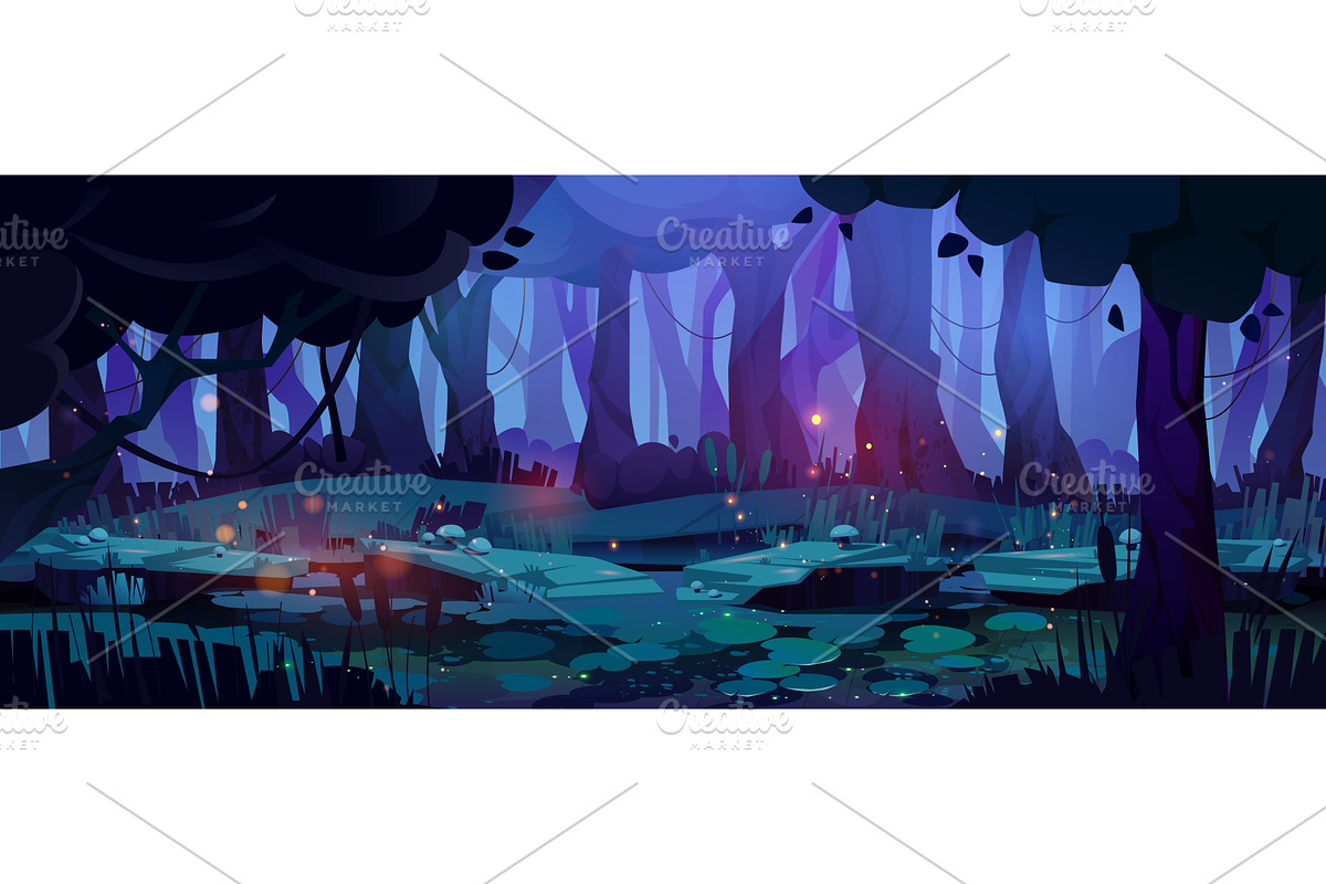 Mystical forest swamp landscape, an Illustration by art PVP - market