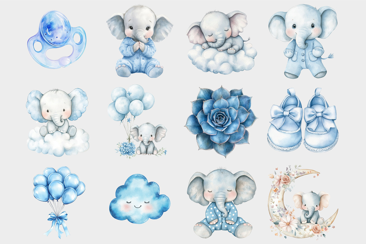 Watercolor Cute Baby Elephant Clipar, a Seasonal Illustration by Design Market (Photo 4 of 5)