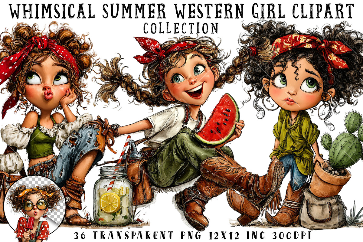 Whimsical Summer Western Girl Clipar, an Illustration by OK Design (Photo 1 of 6)