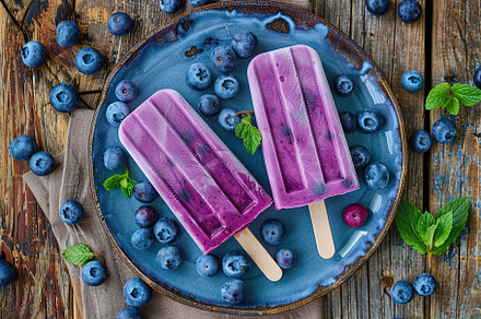 Ice cream popsicles with organic blueberries on wooden backgroun, a Food & Drink Photo by AlyaAnd