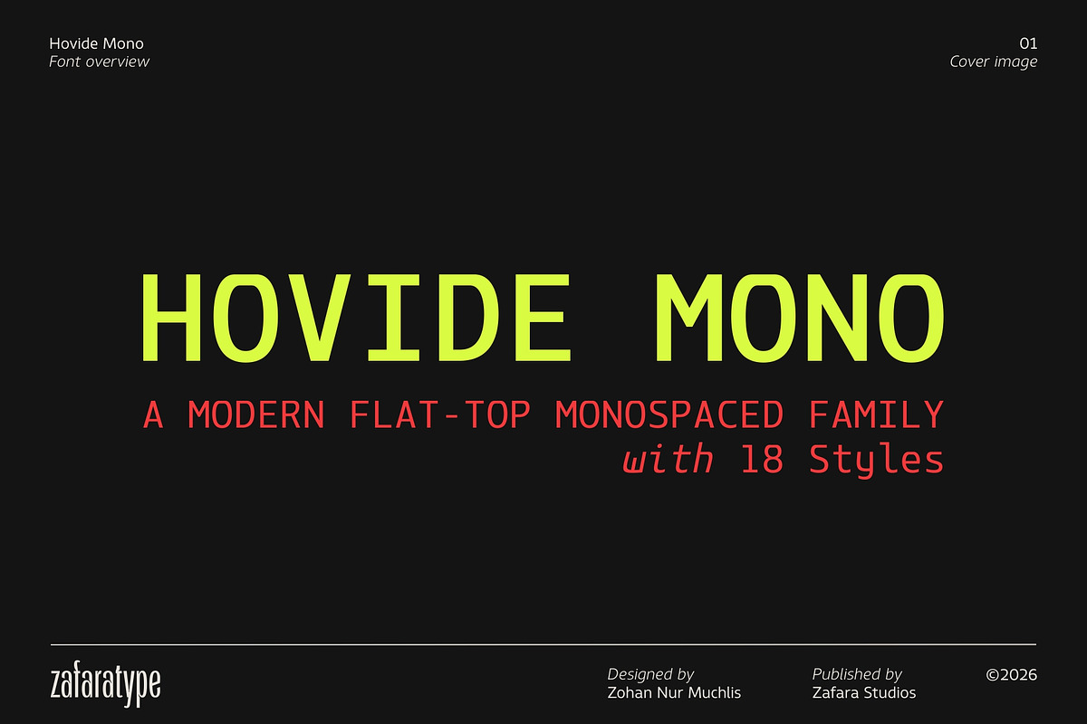 Hovide Mono, a Sans Serif Font by Zafara Studios (Photo 1 of 12)