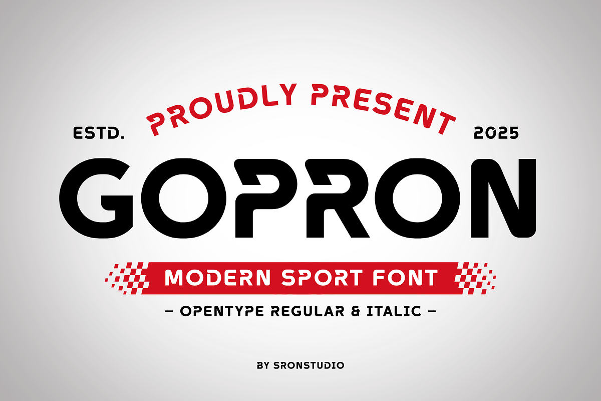 Gopron - Modern Sporty Font, a Sans Serif Font by Sronstudio (Photo 1 of 18)