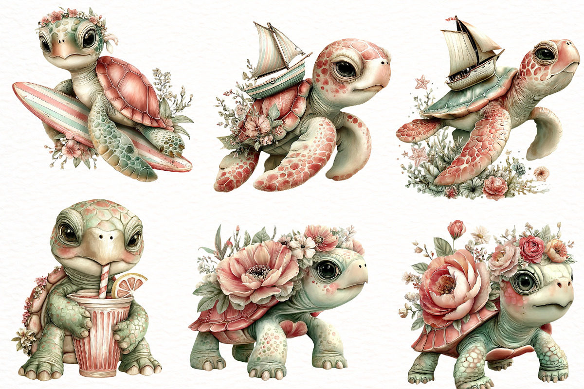 Whimsical Summer turtle Clipart, an Illustration by Designworld (Photo 4 of 8)