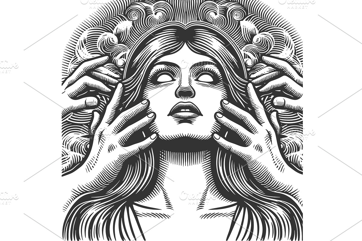 Hypnotized Woman with Hands and, a Person Illustration by AlexArt