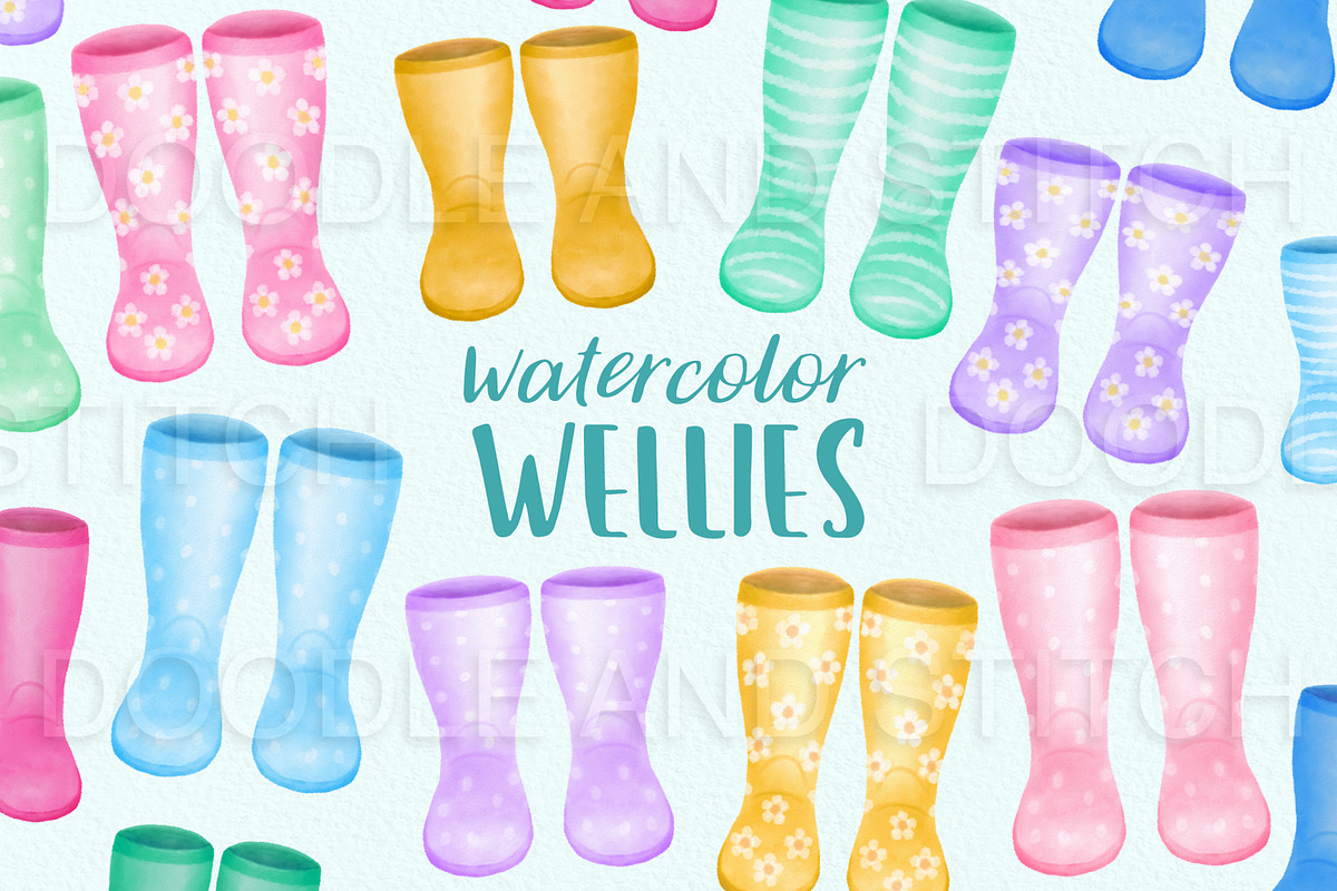 Watercolor Welly Boots Clipart, an Illustration by Doodle and Stitch (Photo 1 of 4)