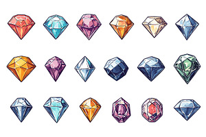 Diamonds Cartoon Icons Set, an Object Illustration by LadadikArt