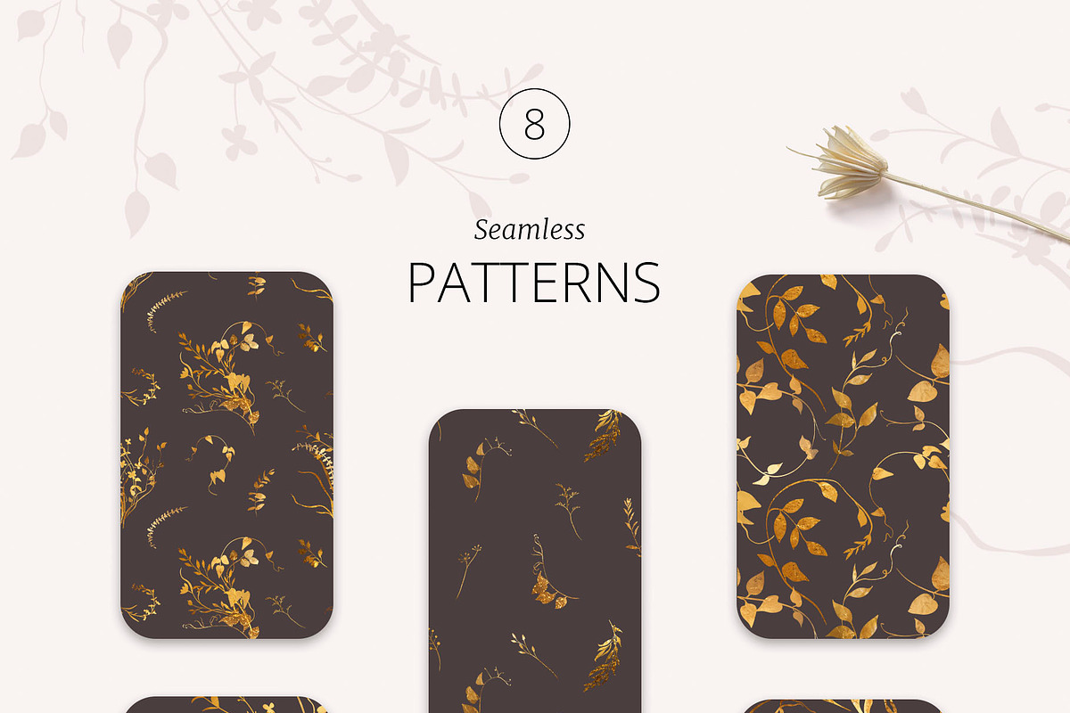 GOLDEN PLANTS leaves and flowers, a Decorative Illustration by Yuliia Lashevska (Photo 7 of 12)