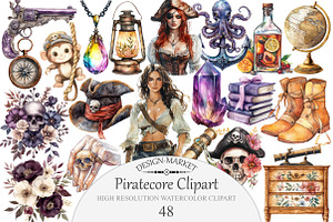 Watercolor Piratecore Clipart, an Illustration by Design Market