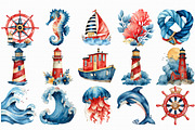Watercolor Coastal Clipart, an Illustration by Libby Wishes (Thumbnail 2 of 7)