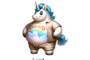 Dad Bod Unicorn Clipart PNG Set