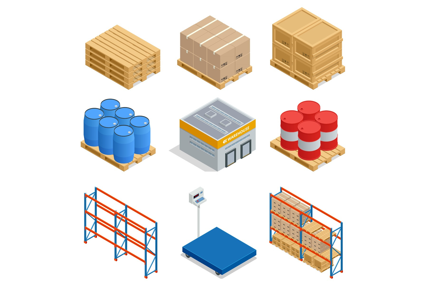Isometric set of Storage equipment isometric icons. Shipping vector ...