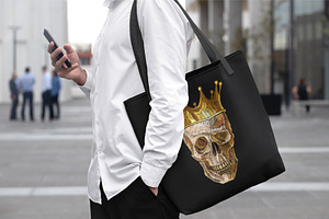 Embroidery Golden Crown And Skull