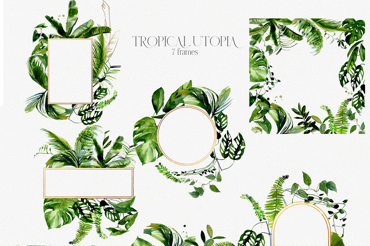 Tropical Greenery Watercolor Clipart, an Illustration by whiteheartdesign (Photo 8 of 22)