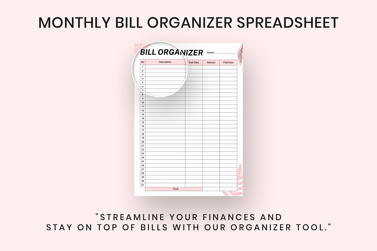 Monthly Bill Organizer Template, a Print Template by Snapybiz (Photo 3 of 10)