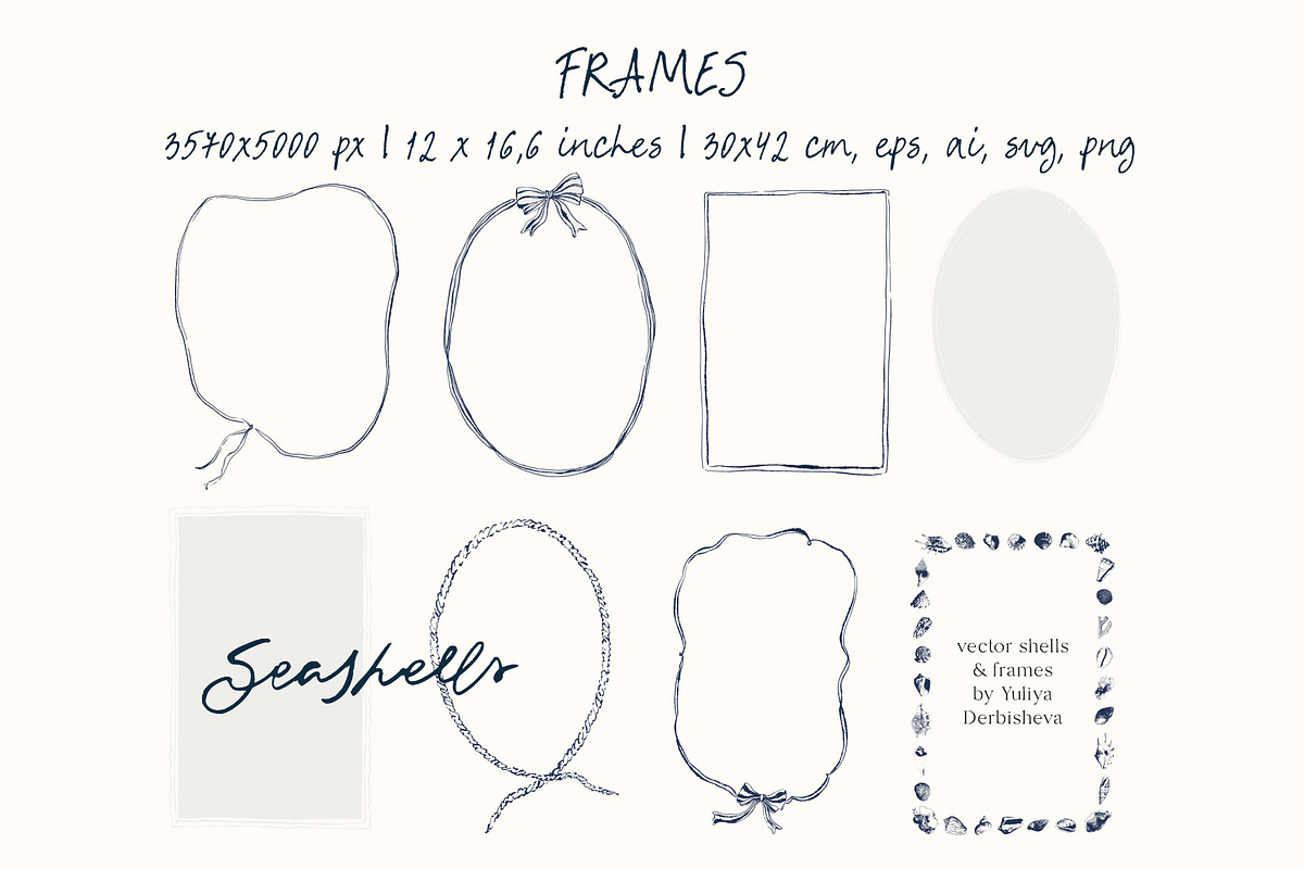 Seashells vector illustrations frame, an Object Graphic by Yuliya Derbisheva (Photo 10 of 13)
