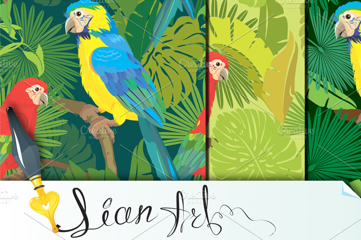 Blue Yellow and Red Macaw parrots