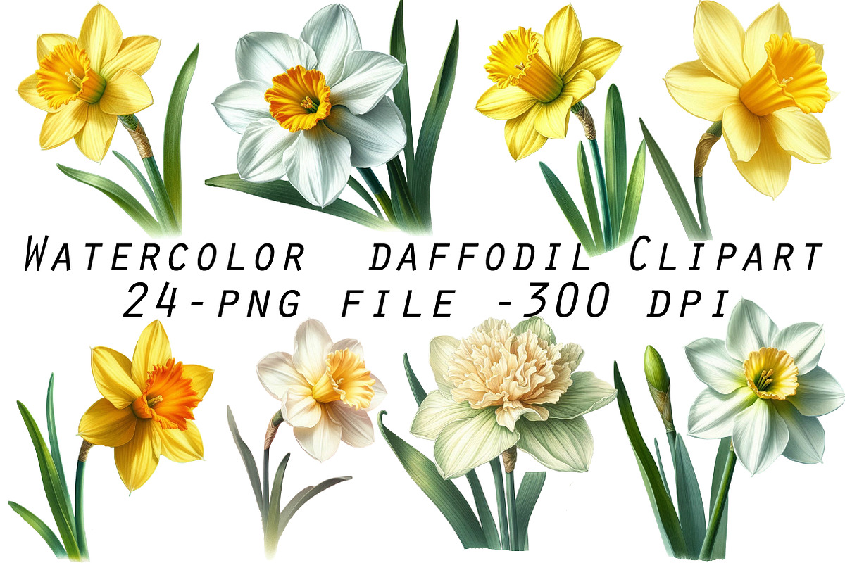 Watercolor daffodil Clipart, an Illustration by Designworld (Photo 1 of 5)