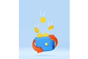 3D Wallet with Coins and Sync Arrows, a Finance Illustration by ModVector
