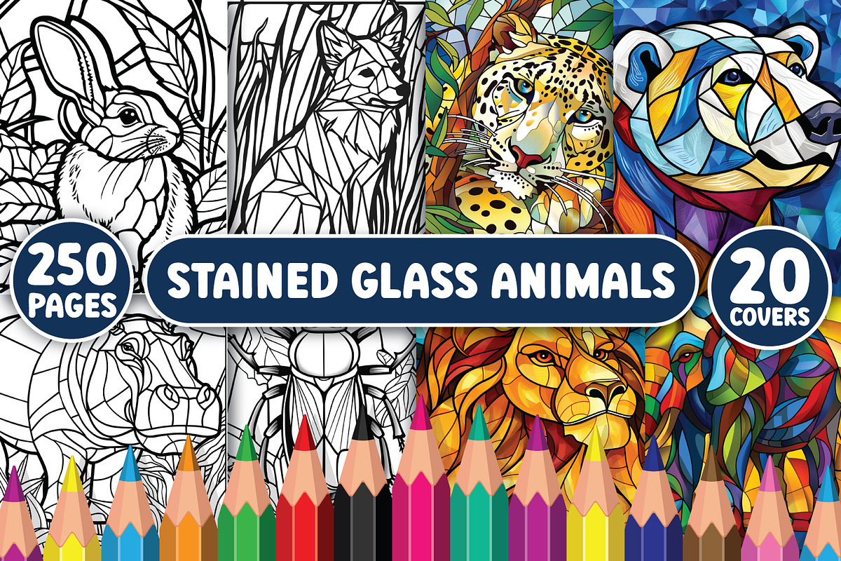 Stained Glass Animals Coloring Pages, an Illustration by BrightMart (Photo 1 of 3)