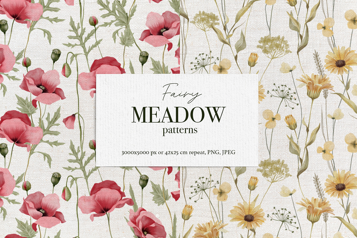 Meadow flowers watercolor patterns, a Pattern Graphic by ArtPavo (Photo 1 of 10)