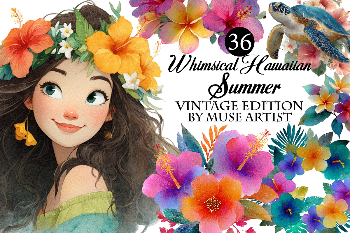 Whimsical Hawaiian Summer Clipart, an Illustration by DreamArtGraphic (Photo 1 of 8)