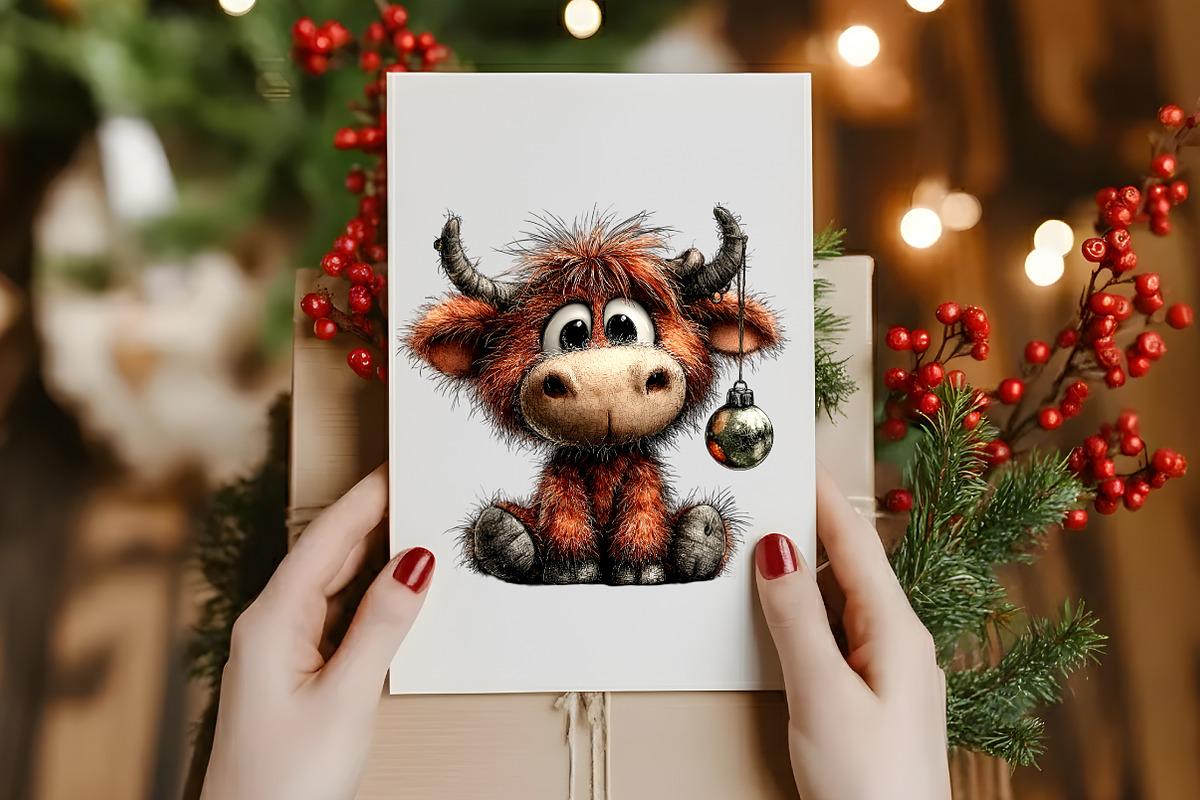 Whimsical Christmas highland cow, an Illustration by Designworld (Photo 6 of 6)
