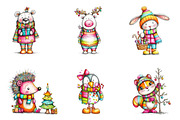 Whimsical Christmas Animals Clipart, an Illustration by designcity5 (Thumbnail 2 of 5)