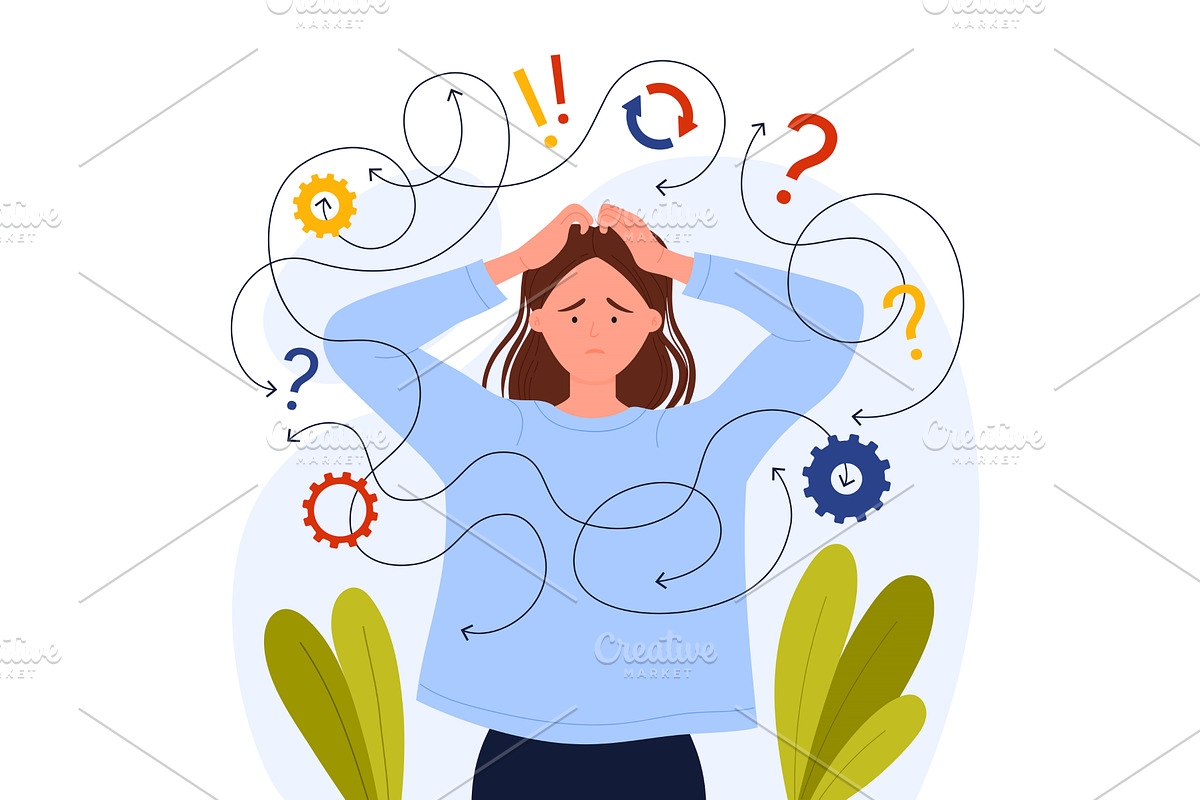 Stressed Woman with Confusing, an Illustration by Flashvector