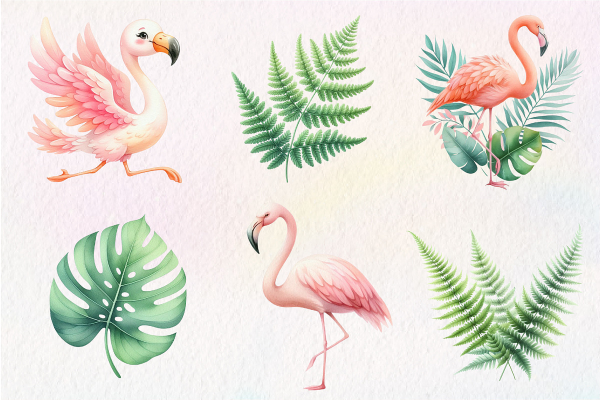 Watercolor flamingo clipart, an Illustration by CreationArt (Photo 2 of 5)