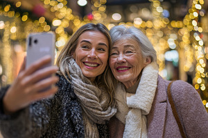 Two women share holiday joy, a Photo by Beautiful things