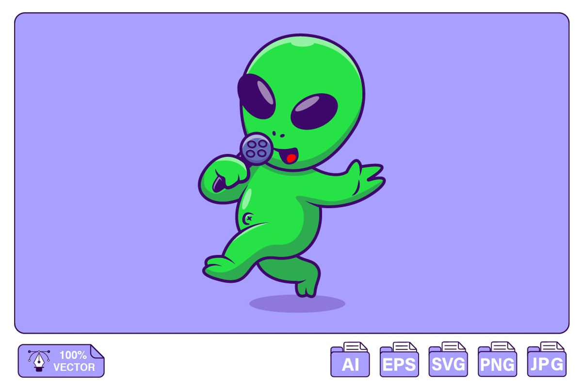 Cute Alien Singing With Microphone, an Animal Illustration by Artstorystudio (Photo 1 of 3)