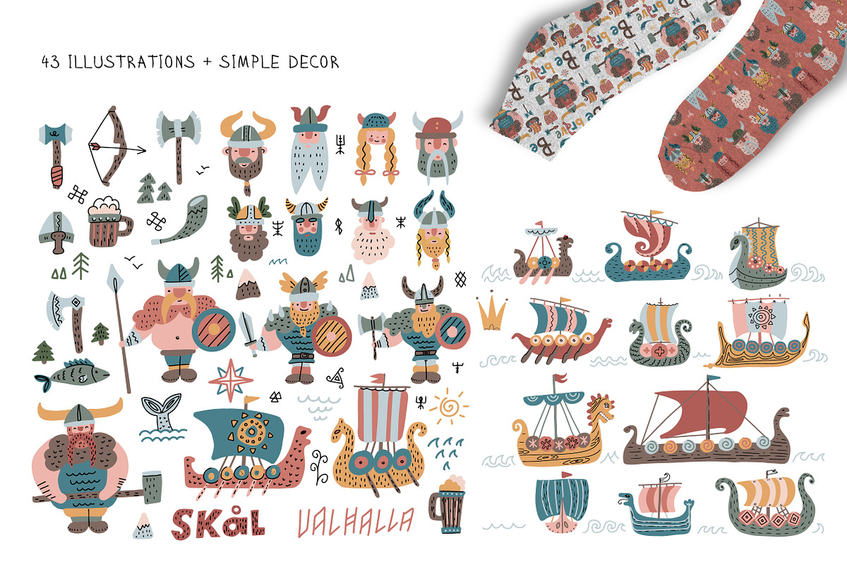 Cute childish vikings clipart set, an Illustration by Lana Sham (Photo 2 of 12)
