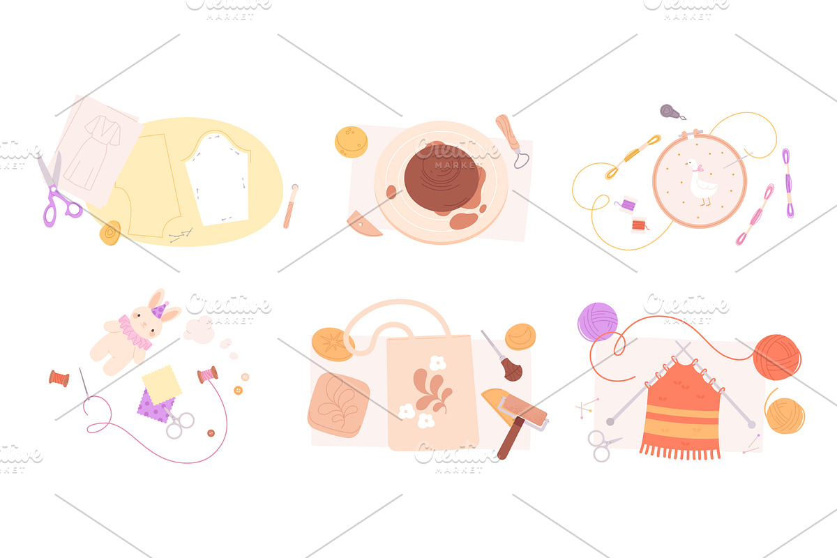 Handmade hobbies. Knitting sewing, an Illustration by LadadikArt