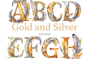 Gold and Silver Alphabet Clipart, a Decorative Illustration by GlamArtZhanna (Thumbnail 1 of 5)