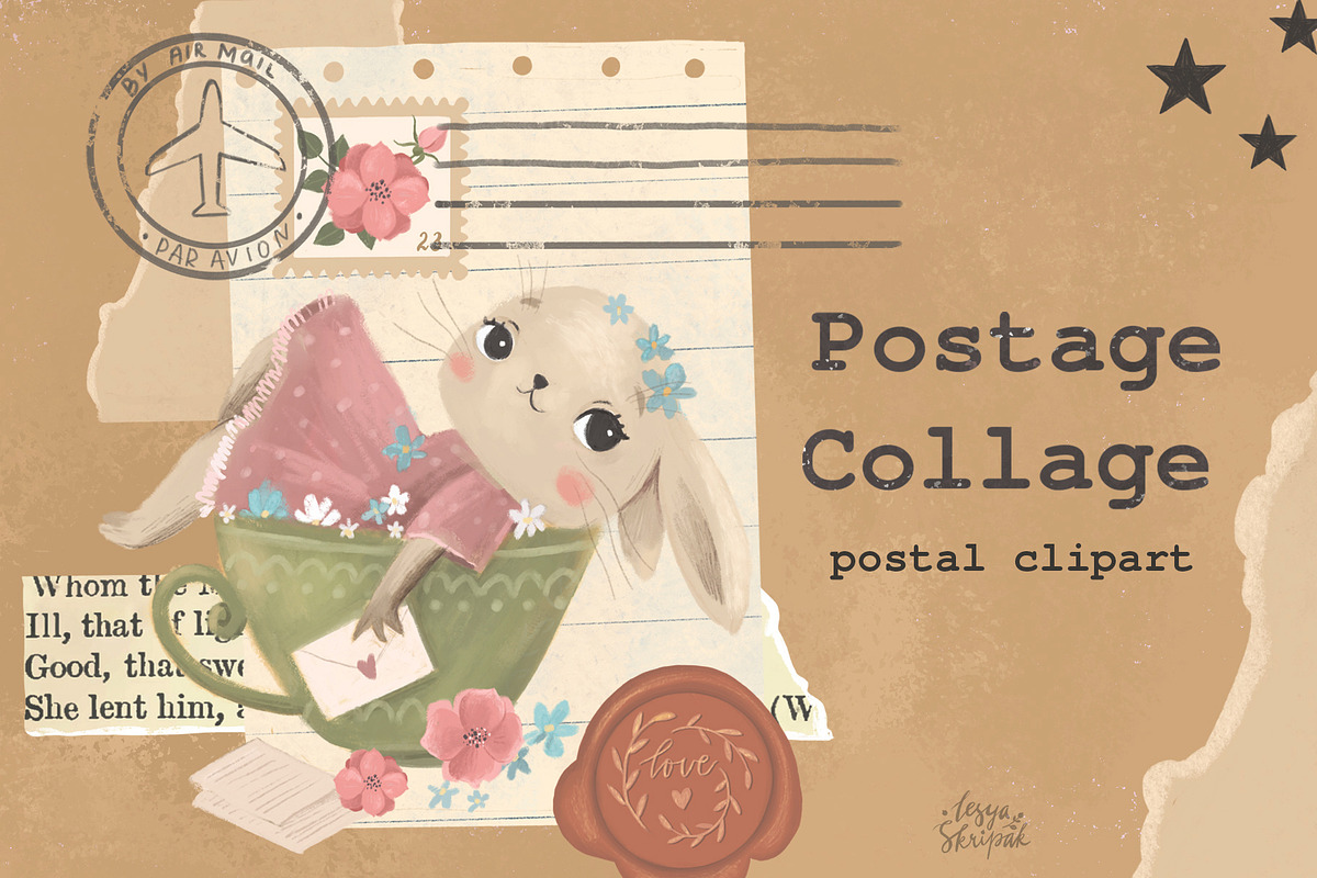 Postage elements. Collage elements., an Animal Illustration by Lesya Skripak (Photo 1 of 6)