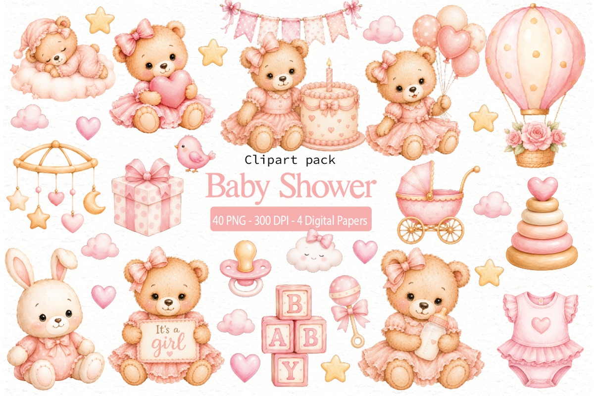Baby Shower Girl Clipart, an Animal Illustration by Villa 11 Estudio (Photo 1 of 11)