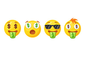 Dollar emoji. Emoticon money face, an Illustration by Stock-Smart-Start