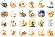 Watercolor Animal Moon Clipart Bundl, an Illustration by Sublimation Artist (Thumbnail 2 of 6)