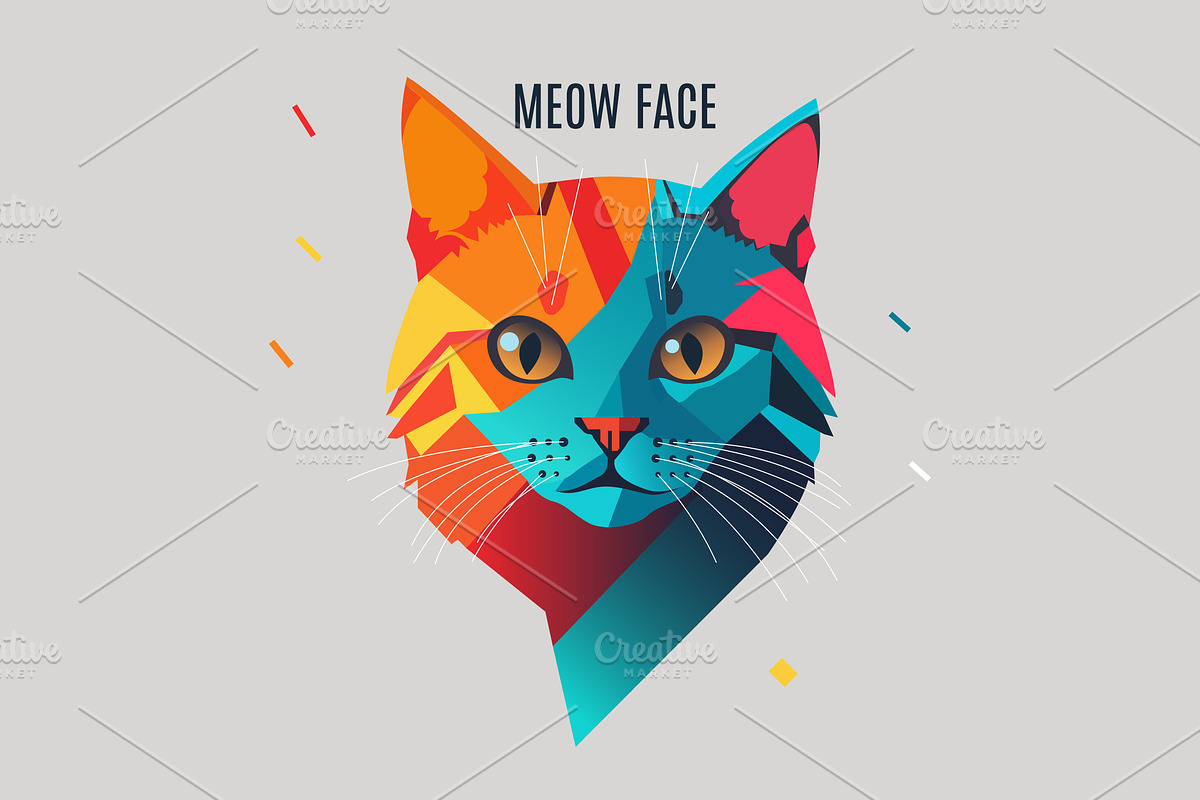 Bright logo with a muzzle of a cat, a Branding & Logo Template by fet