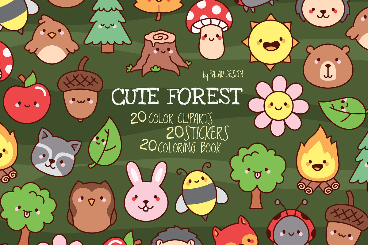 Cute Forest Characters Outline, a Seasonal Illustration by Palau (Photo 1 of 12)