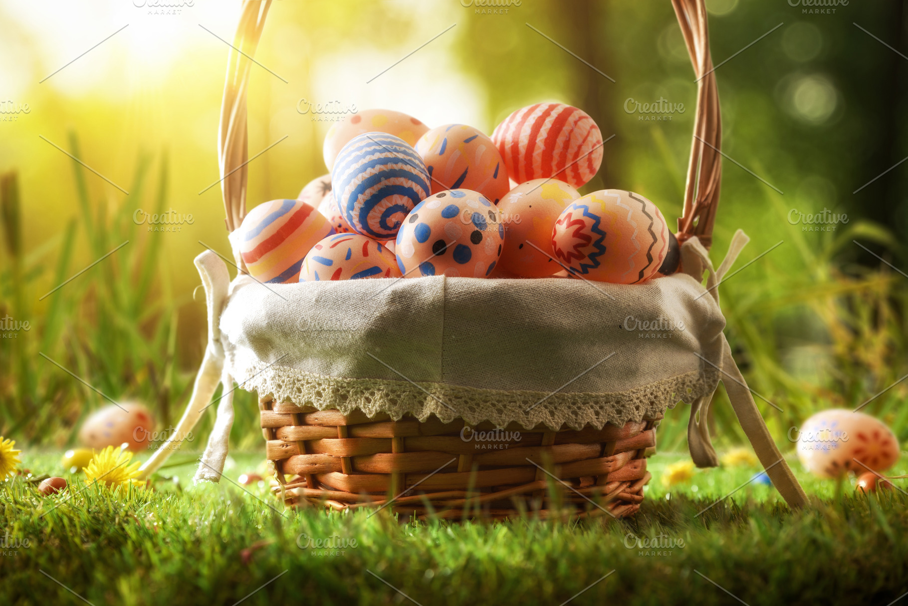 Easter Basket with Painted Eggs in Sunlight, a Holiday Photo by Davizro's Market